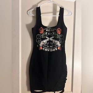 Black distressed tank top mini dress